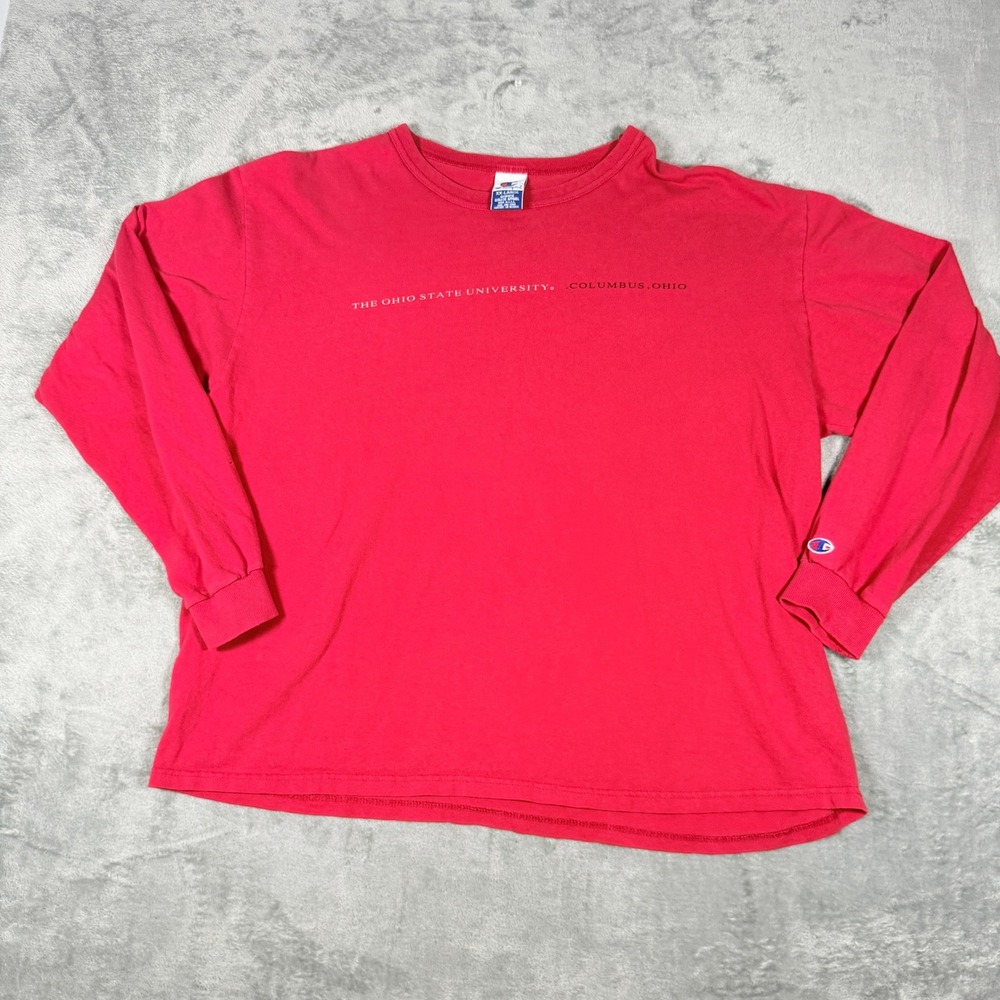 Vintage Champion Mens XXL Long Sleeve T-Shirt Ohio State University Red USA